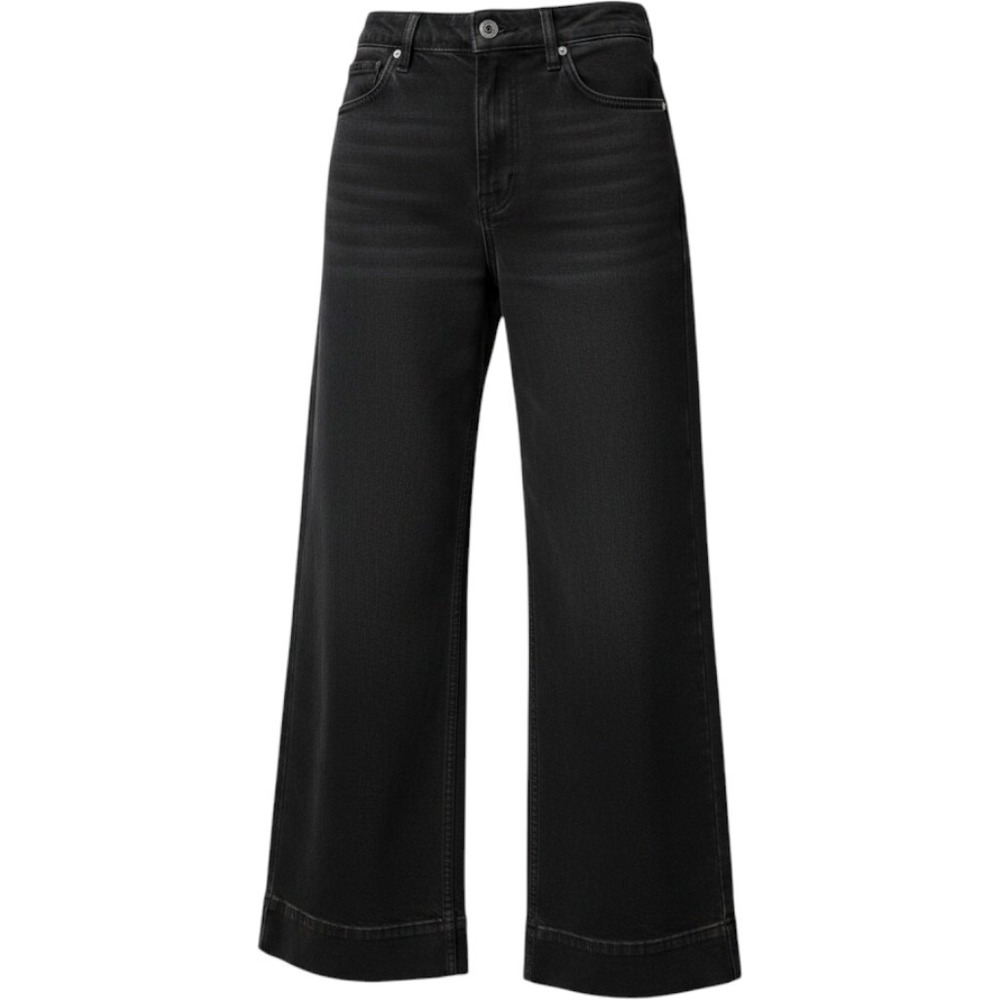 HM Wide High Ankle Jeans Womens 10 Black Washed Denim High Rise Wide Leg Pants